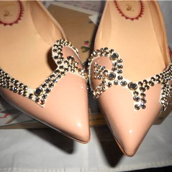 Christian Louboutin PIGALOVE 20ANS Patent Leather Crystal Flats Ballerina Shoes - Picture 12 of 16